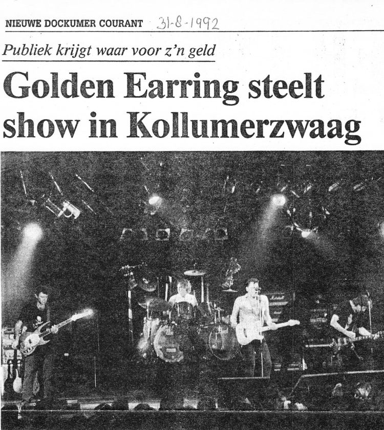 Golden Earring show review August 231 1992 Kollumerzwaag - Feesttent show in Nieuw Dockumer courant August 31 1992